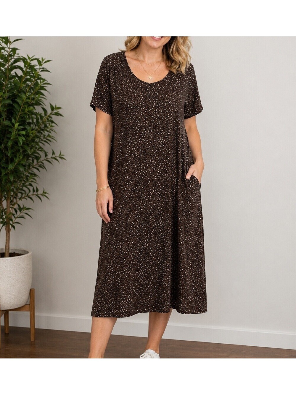 Social Standard x Sanctuary Leopard Print Midi Dress Womens XL Brown Casual
